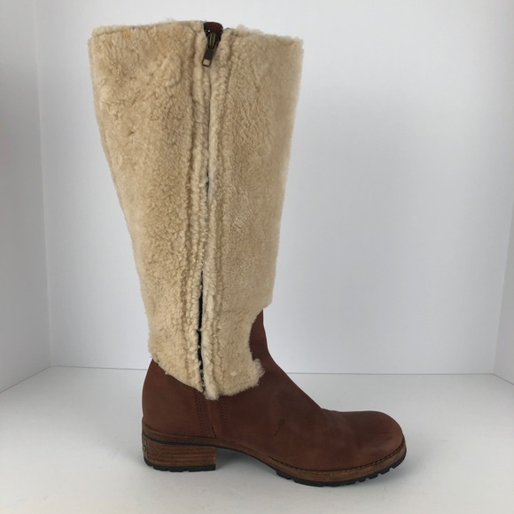 UGG Australia Chrystie Leather Shearling Lined Tall Riding Boots Sz 8 Brown 5512 - Picture 10 of 16